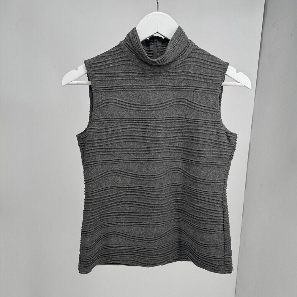 WORTH Womens Blouse Top Shirt cotton Silk Gray Turtleneck Sleeveless Sz P Or Xs